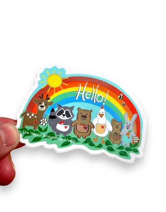 Hello Rainbow Critters Sticker