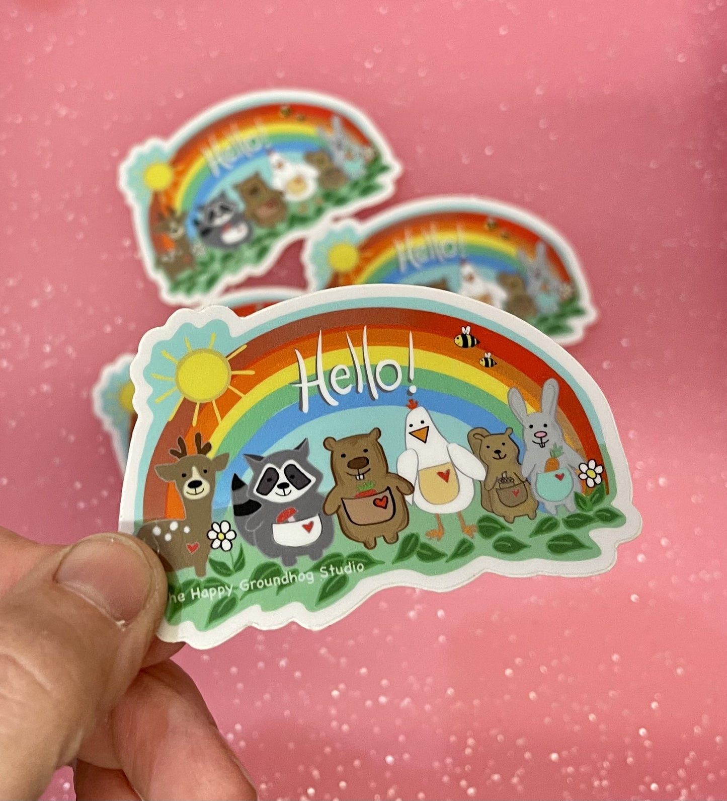 Hello Rainbow Critters Sticker