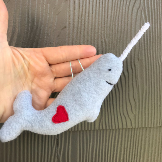 Narwhal ornament handmade from recycled materials