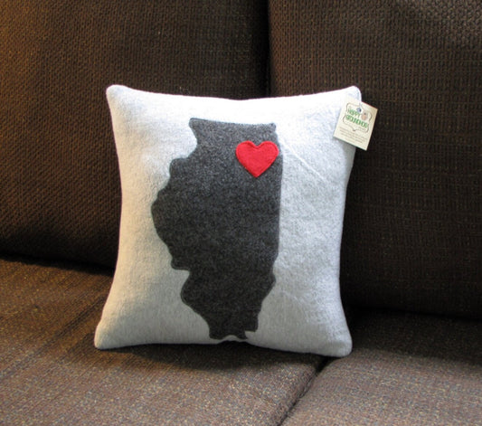 State of Illinois Pillow with heart over Chicago or any city